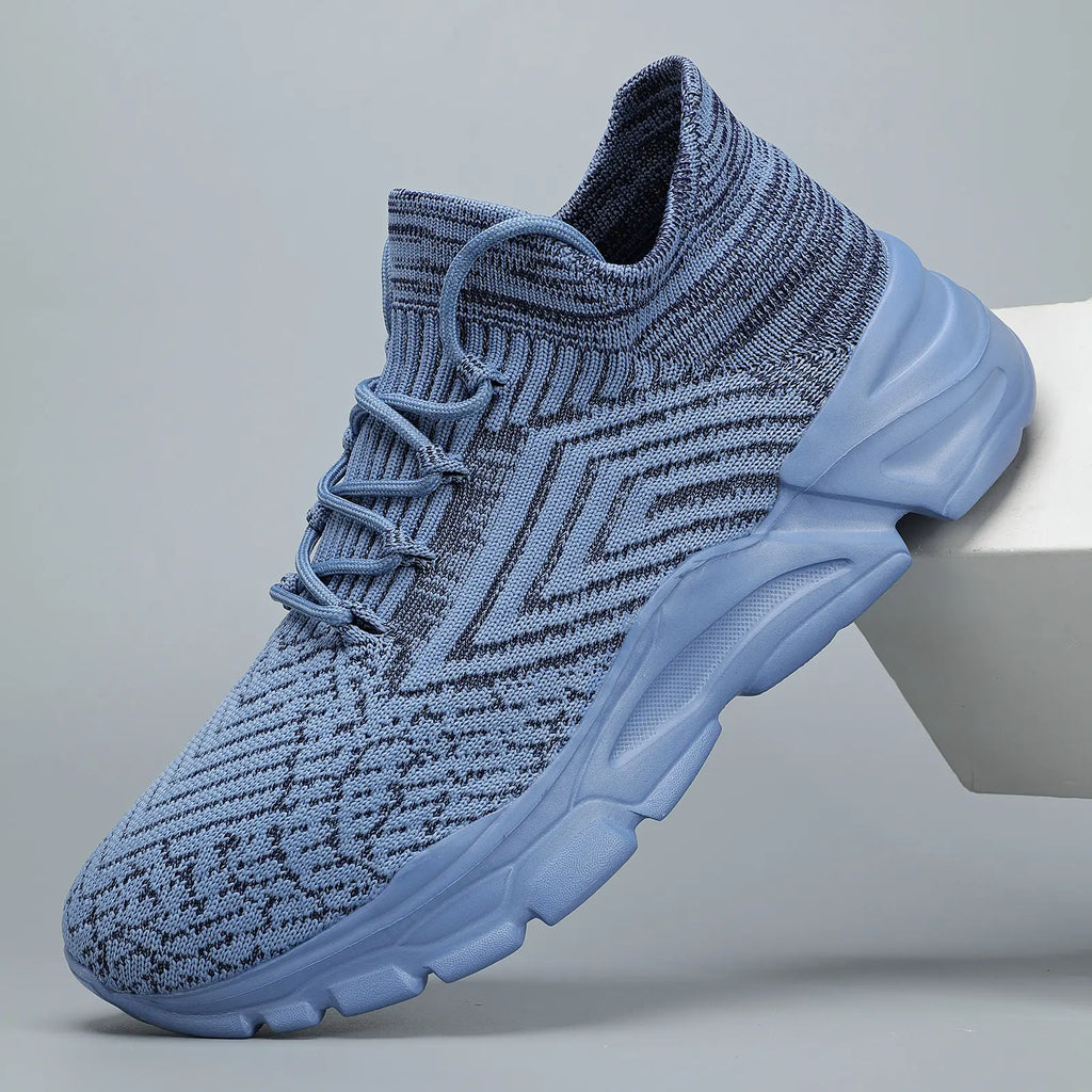 Men'S Active Casual Trainers, Blue Knit Sock Style Breathable Running Sneakers for Lightweight Training & Athletic Wear, Running Shoes, Knit Fabric, Lace-Up,Shoes for Back to School,Back to School Shoes