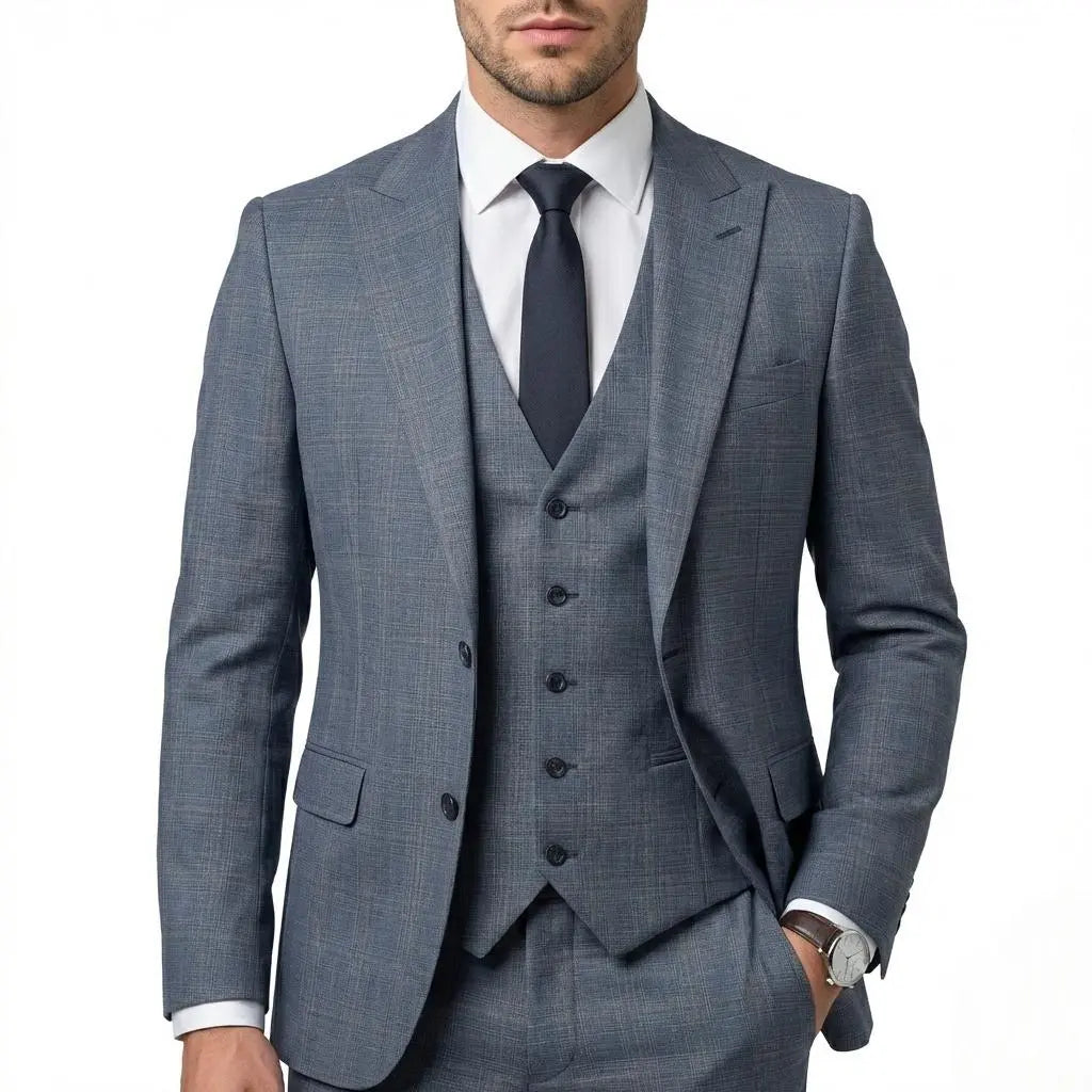 GIANCO FERRO Men'S Classic Elegant Plaid 3-Piece Suit - Single-Breasted Blazer with Double Vent, Vest, Button Closure Dress Pants for Weddings, Business | Dry Clean Menswear