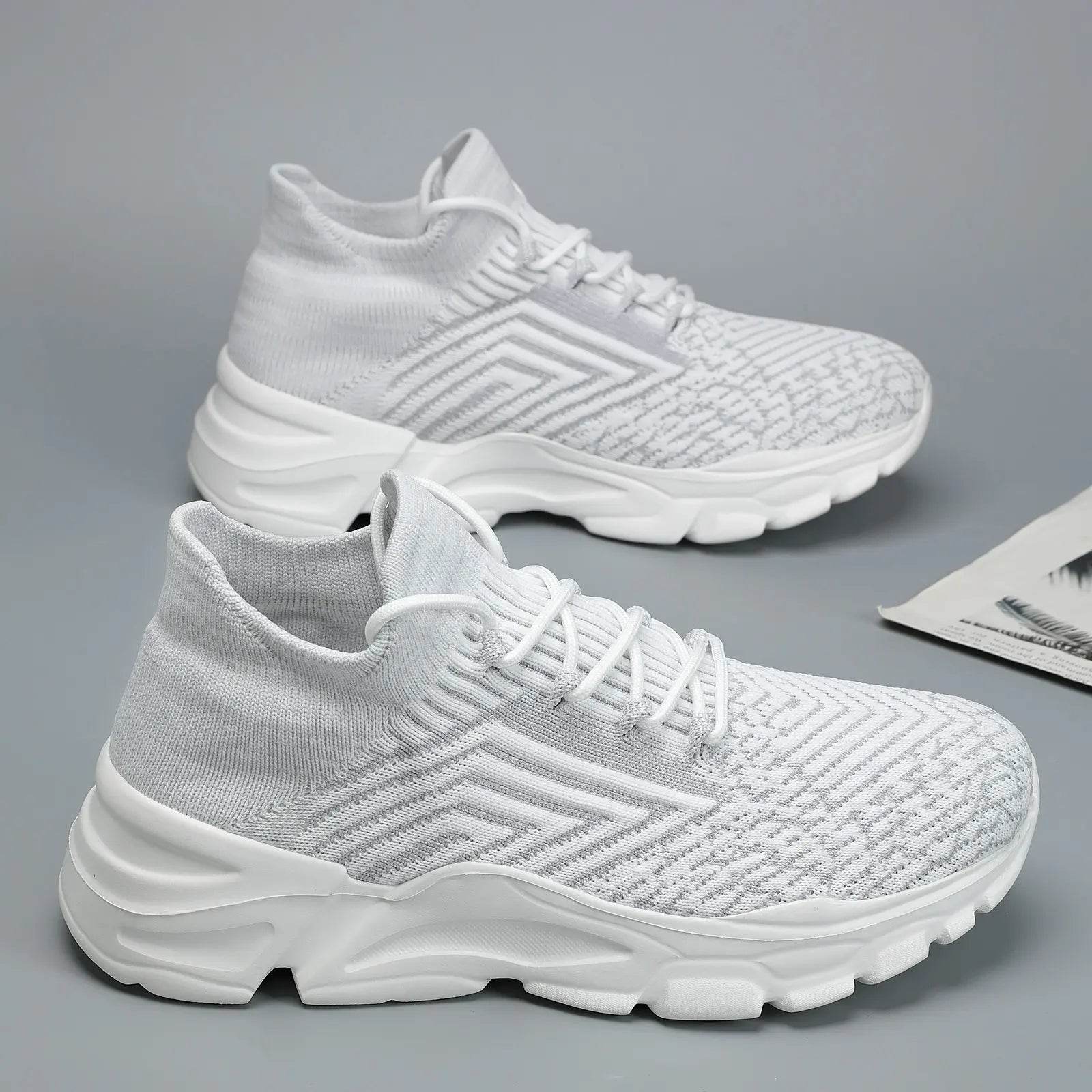 Men'S Active Casual Trainers, Blue Knit Sock Style Breathable Running Sneakers for Lightweight Training & Athletic Wear, Running Shoes, Knit Fabric, Lace-Up,Shoes for Back to School,Back to School Shoes