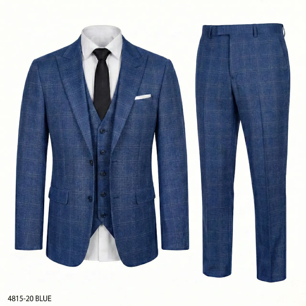 GIANCO FERRO Men'S Classic Elegant Plaid 3-Piece Suit - Single-Breasted Blazer with Double Vent, Vest, Button Closure Dress Pants for Weddings, Business | Dry Clean Menswear