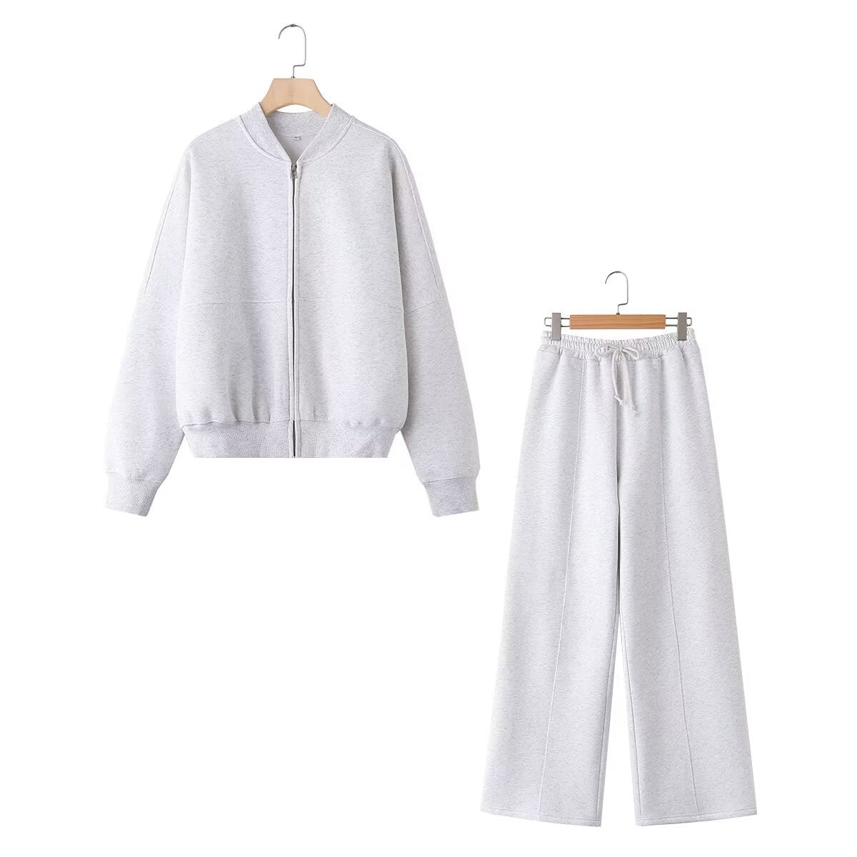 Casual Zip-Up Pilot Jacket and Loose High-Waist Pants