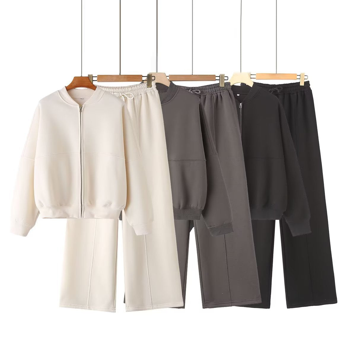 Casual Zip-Up Pilot Jacket and Loose High-Waist Pants