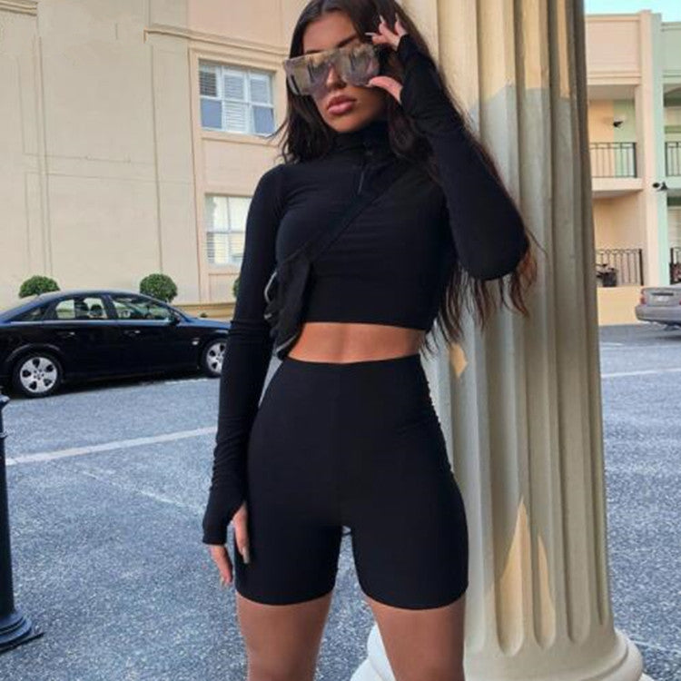 High Waist Zip Top and Shorts For Women