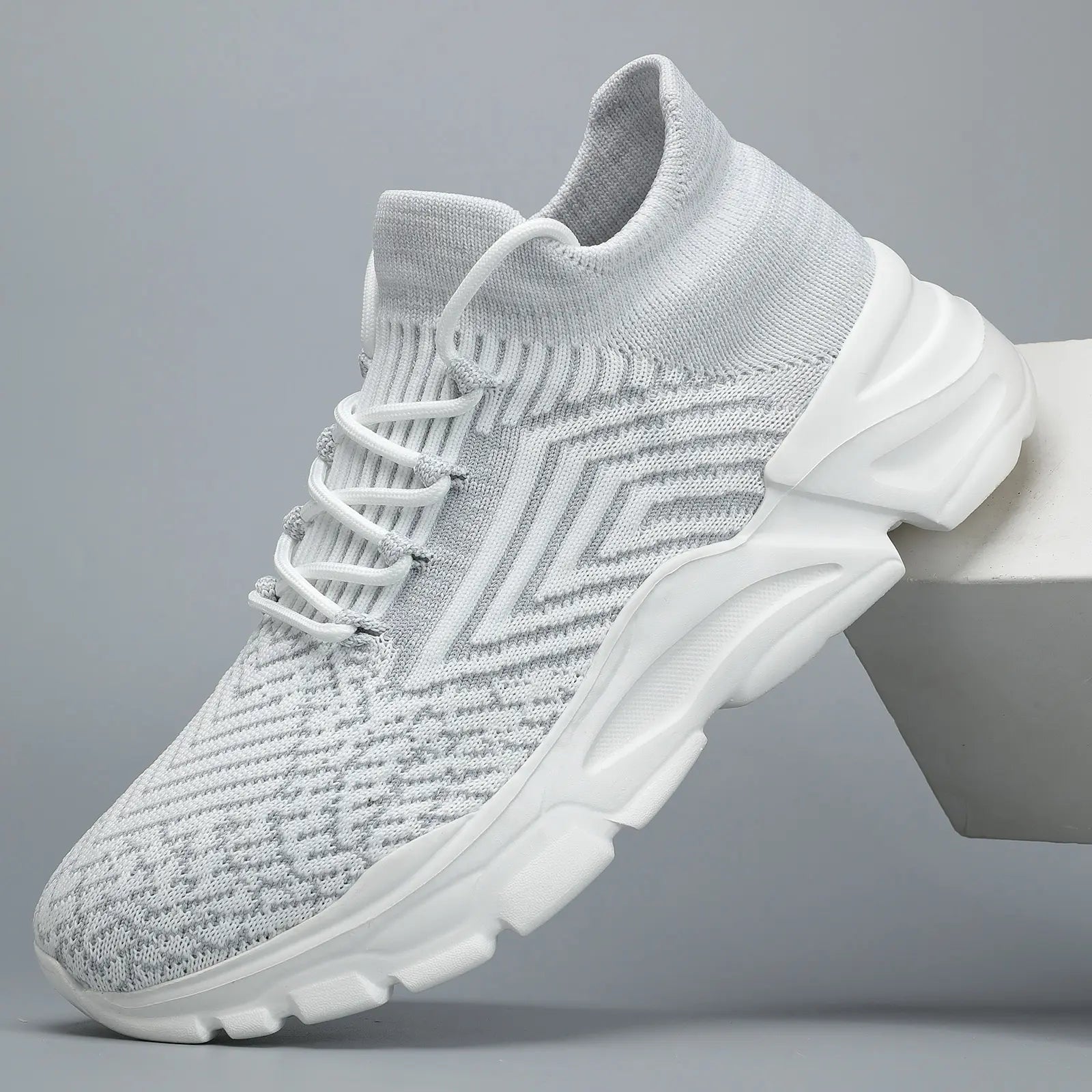 Men'S Active Casual Trainers, Blue Knit Sock Style Breathable Running Sneakers for Lightweight Training & Athletic Wear, Running Shoes, Knit Fabric, Lace-Up,Shoes for Back to School,Back to School Shoes