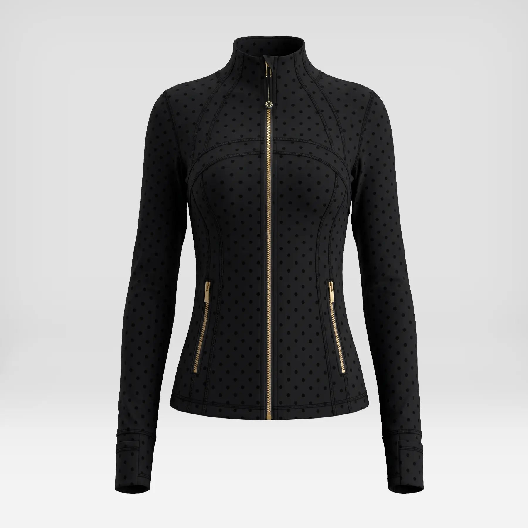 Women Summer Clothes Long Sleeve Zip up Jacket, Stand Collar Polka Dot Textured Slim Fit Athletic Track Jacket Short Skirt or Shorts, Nylon Spandex Brushed Fabric Stretchy Workout Outerwear for Yoga Gym Running Tennis Golf