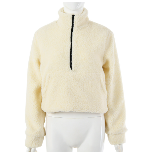 Solid Color Plush High Neck Zip-Up Hoodie