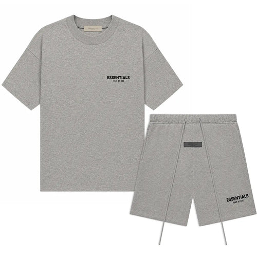 (Tee and Shorts) Fear of God Essentials T-Shirt & Shorts Set Dark Oatmeal over SIZE Casual Wear Comfortable Fit Simple Design Versatile Everyday Wear Menswear Tops Crewneck Shortsleeve Tropical