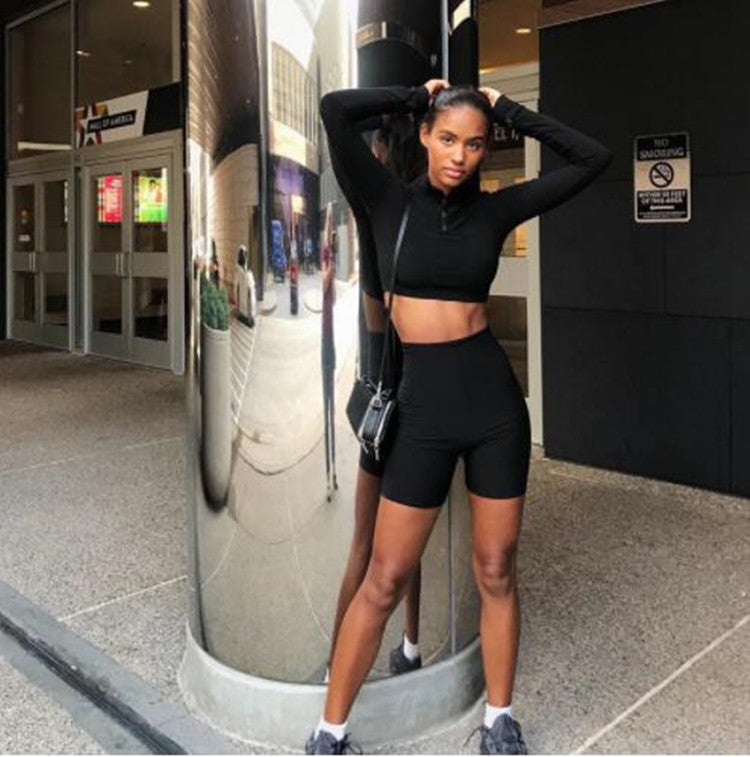 High Waist Zip Top and Shorts For Women