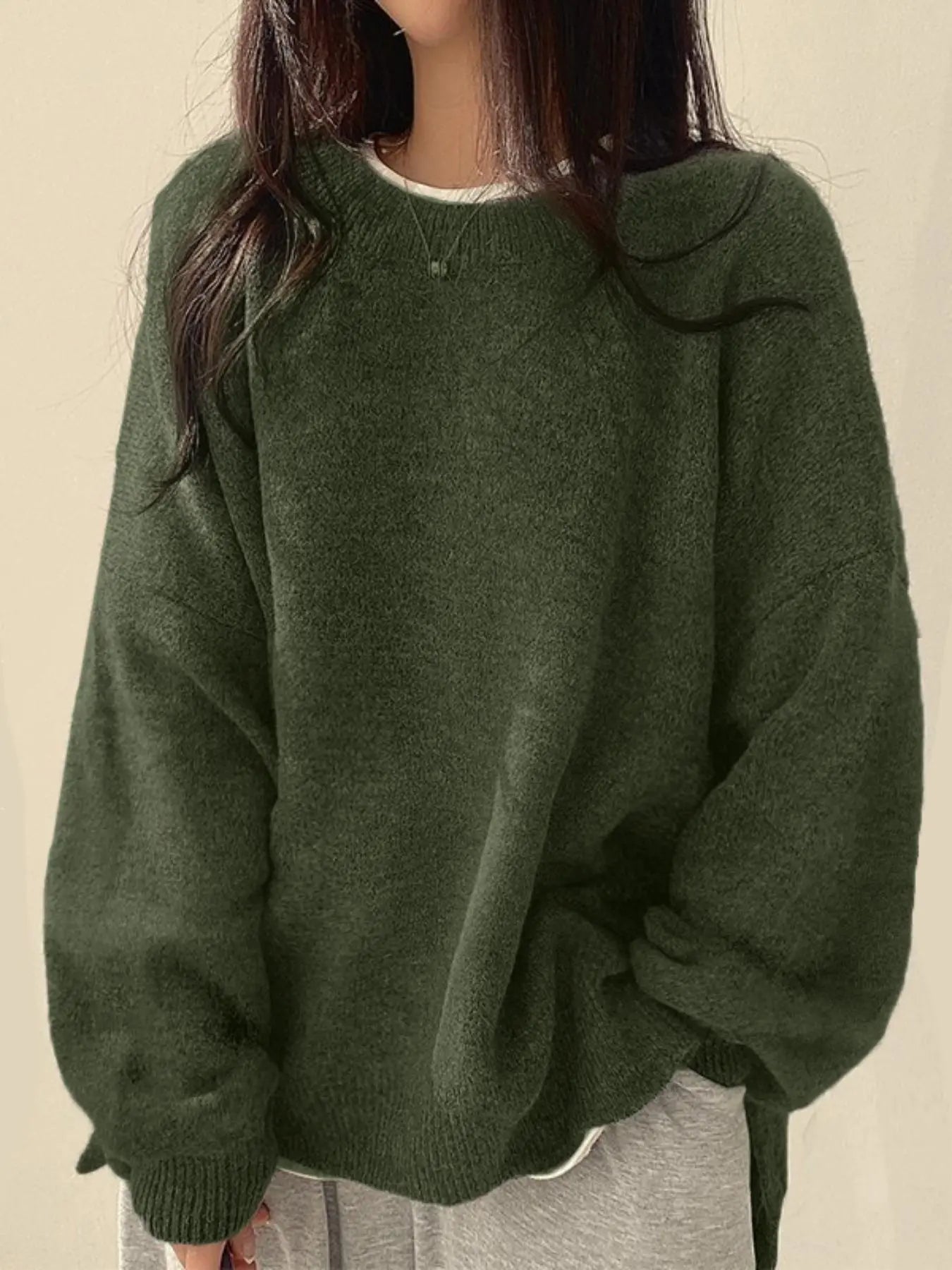 Women'S Drop Shoulder Split Hem Sweater, Casual Long Sleeve round Neck Jumper, Women'S Knitwear Top for Fall & Winter, Sweaters for Women