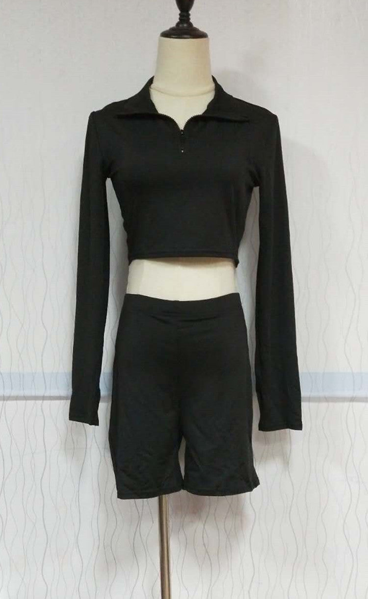 High Waist Zip Top and Shorts For Women