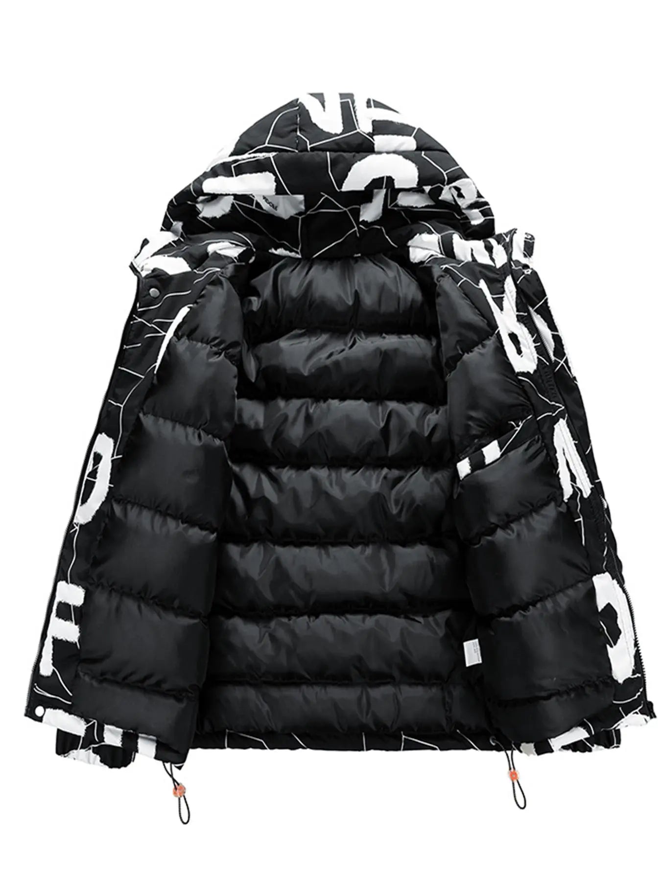 Men'S All over Letter & Geometric Print Drop Shoulder Thick Hooded Coat, Loose Casual Long Sleeve Zip up Warm Outerwear for Fall & Winter, Men'S Clothes for Daily Wear, Menswear