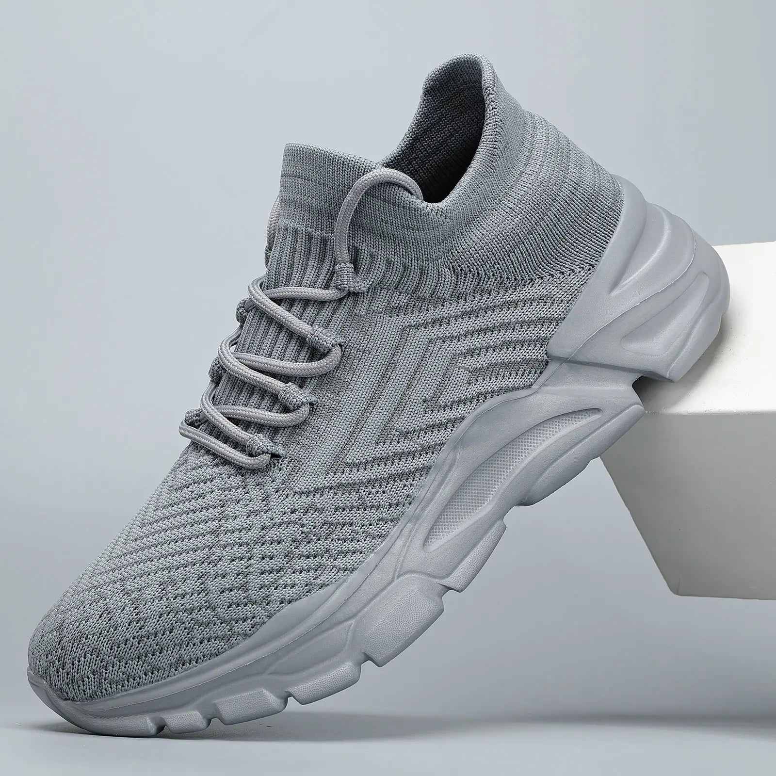 Men'S Active Casual Trainers, Blue Knit Sock Style Breathable Running Sneakers for Lightweight Training & Athletic Wear, Running Shoes, Knit Fabric, Lace-Up,Shoes for Back to School,Back to School Shoes