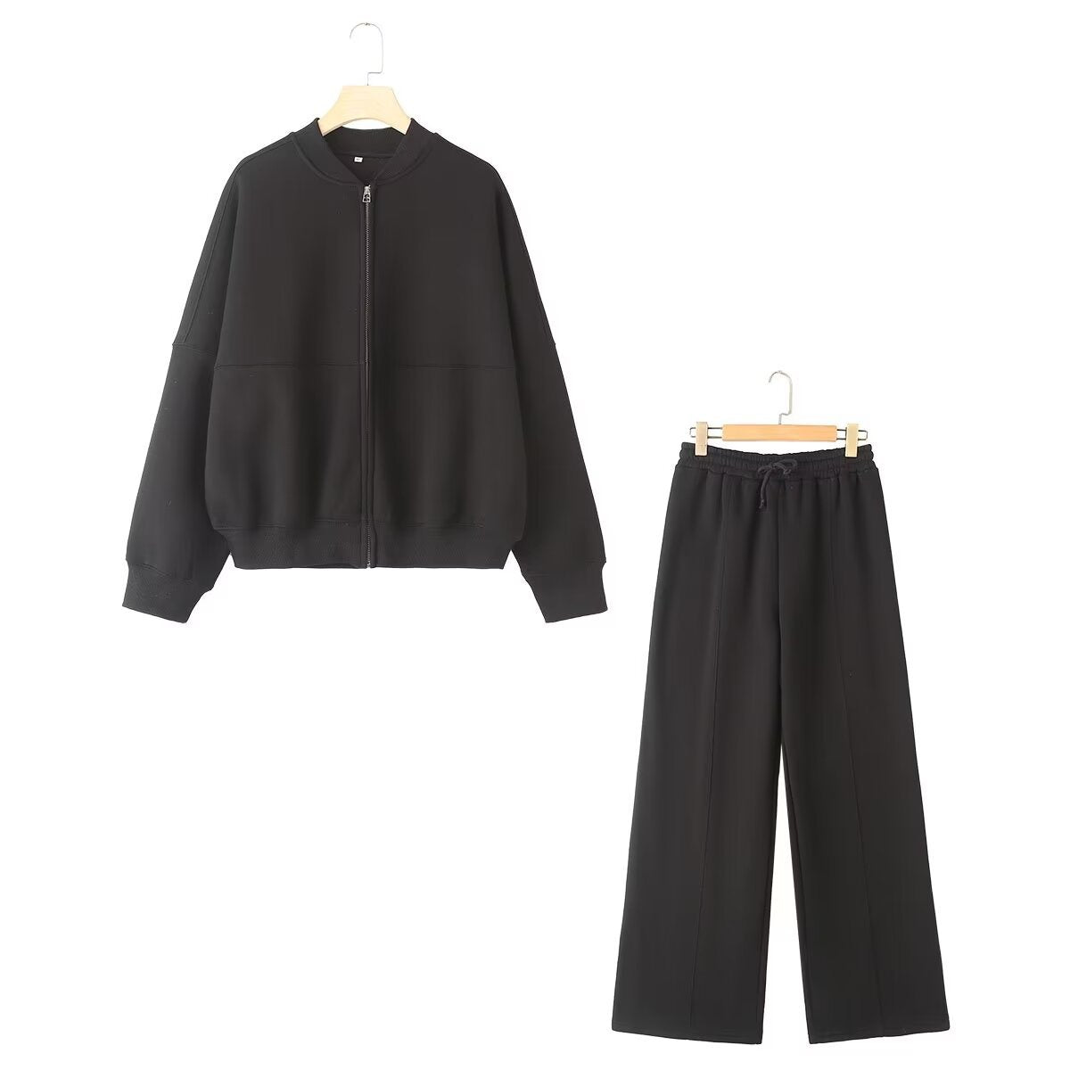 Casual Zip-Up Pilot Jacket and Loose High-Waist Pants
