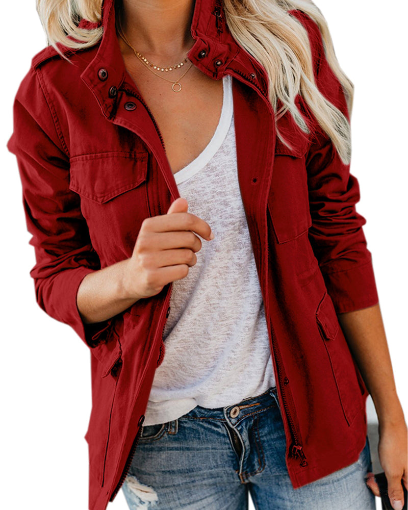 Lapel Zipper Short Jacket For Women