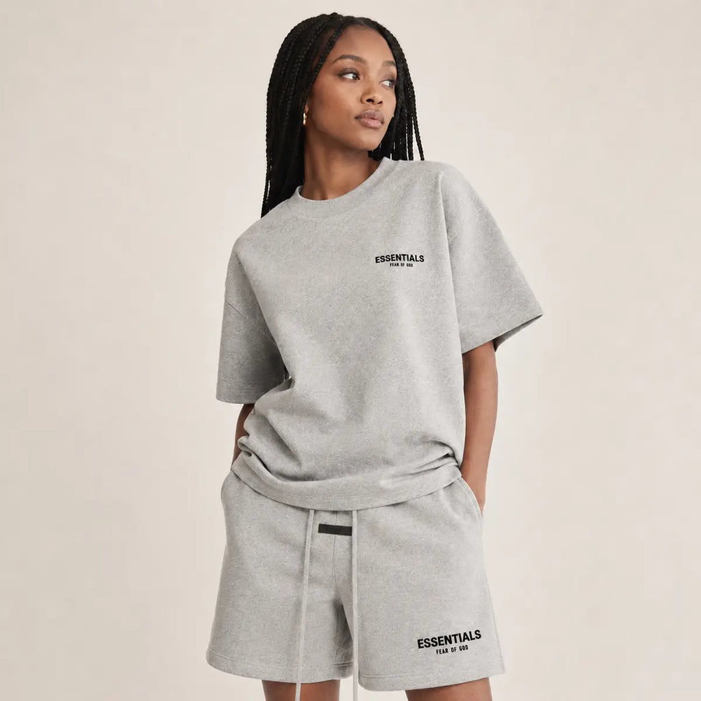 (Tee and Shorts) Fear of God Essentials T-Shirt & Shorts Set Dark Oatmeal over SIZE Casual Wear Comfortable Fit Simple Design Versatile Everyday Wear Menswear Tops Crewneck Shortsleeve Tropical