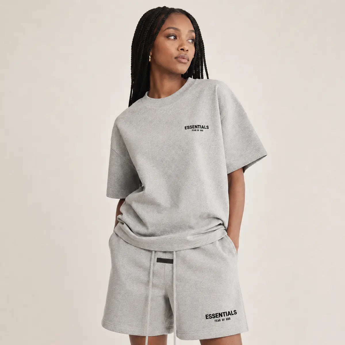(Tee and Shorts) Fear of God Essentials T-Shirt & Shorts Set Dark Oatmeal over SIZE Casual Wear Comfortable Fit Simple Design Versatile Everyday Wear Menswear Tops Crewneck Shortsleeve Tropical