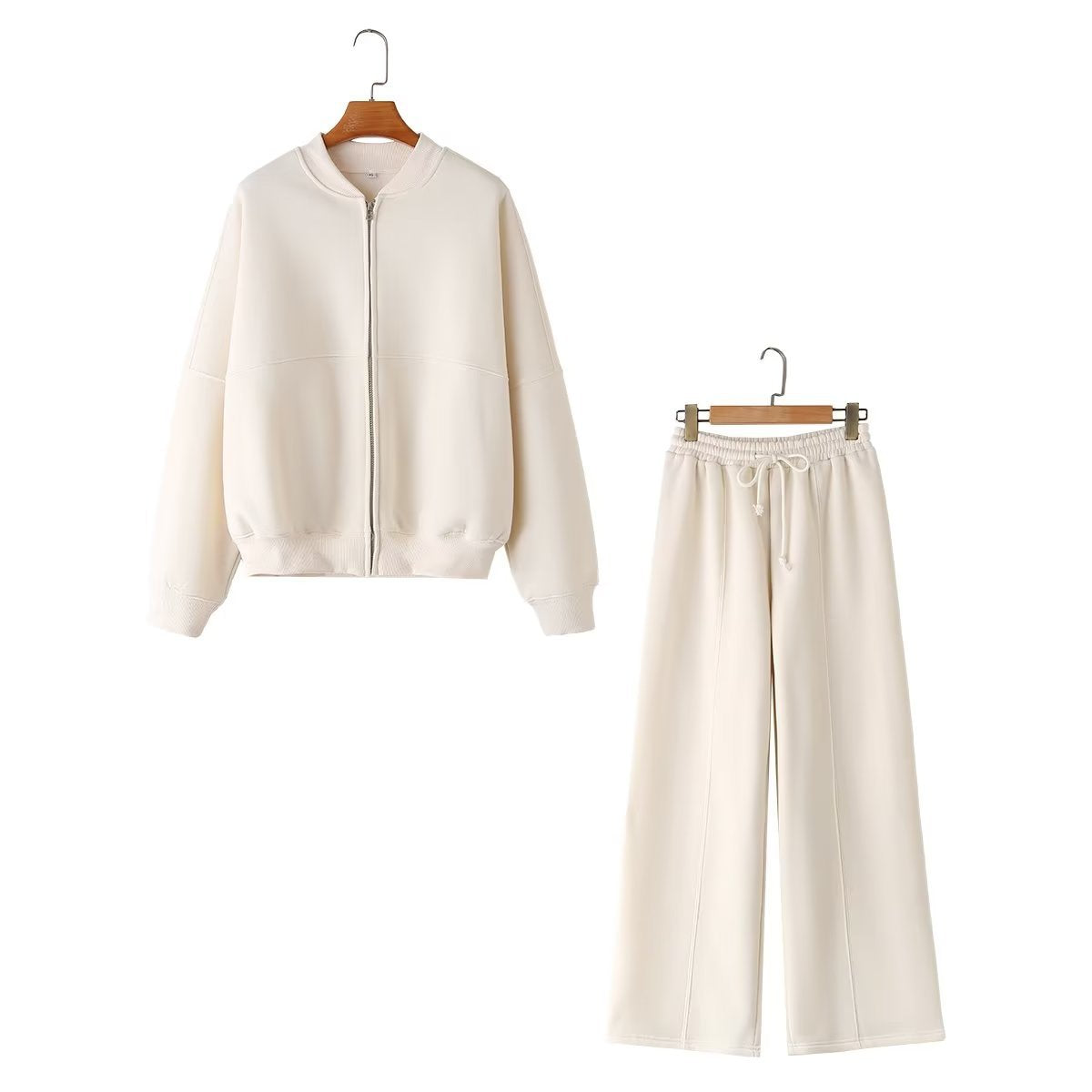 Casual Zip-Up Pilot Jacket and Loose High-Waist Pants