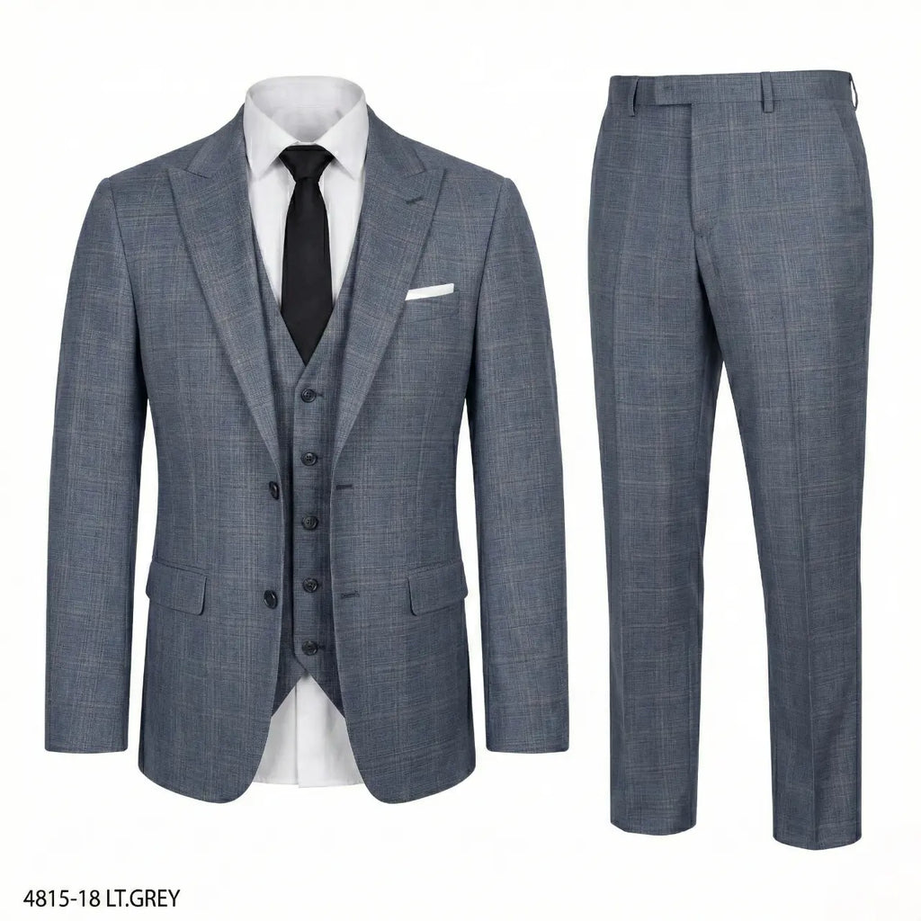 GIANCO FERRO Men'S Classic Elegant Plaid 3-Piece Suit - Single-Breasted Blazer with Double Vent, Vest, Button Closure Dress Pants for Weddings, Business | Dry Clean Menswear