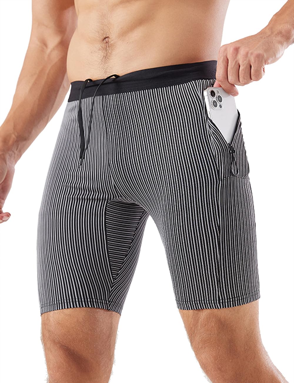 MIZOK Mens Stripe Compression Workout Shorts