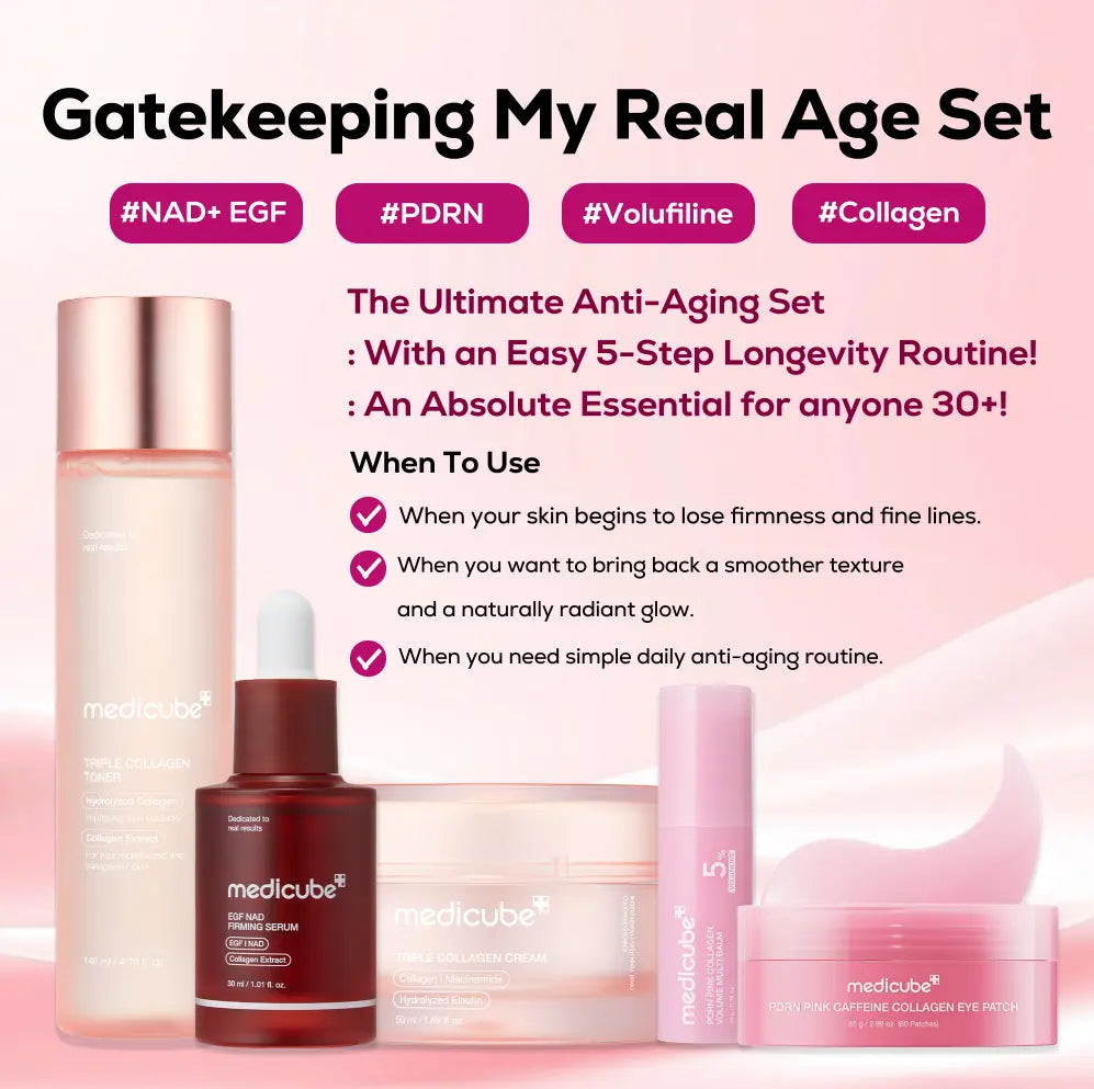 [Medicube] Gatekeeping My Real Age Set | 5-Step Longevity, Anti- Aging Routine L PDRN & Volufiline & Collagen & NAD+ EGF Complex L Cares for Look of Fine Lines, Firming Care, Radiant & Youthful Looking, Plumping | Korean Skincare, K-Beauty