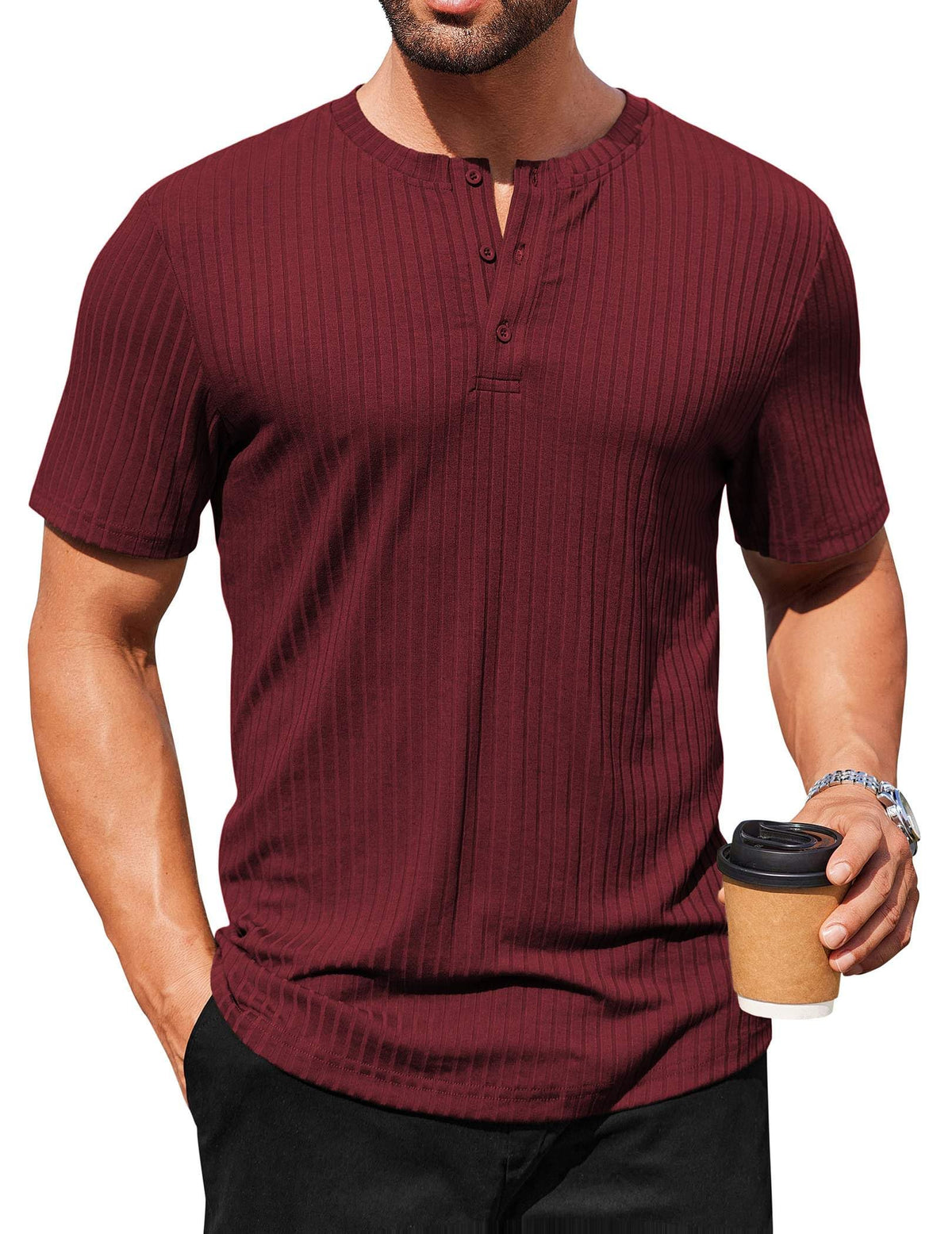 COOFANDY Mens Henley Short Sleeve T Shirt
