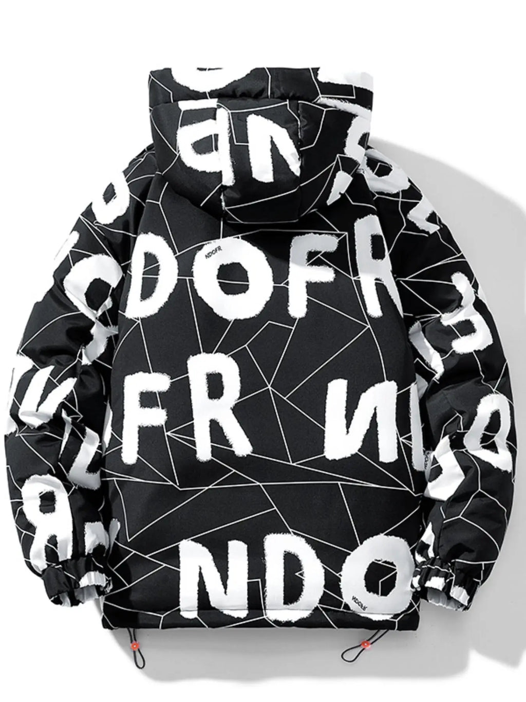 Men'S All over Letter & Geometric Print Drop Shoulder Thick Hooded Coat, Loose Casual Long Sleeve Zip up Warm Outerwear for Fall & Winter, Men'S Clothes for Daily Wear, Menswear