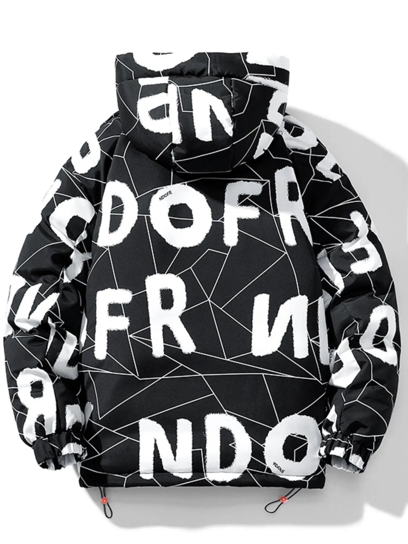 Men'S All over Letter & Geometric Print Drop Shoulder Thick Hooded Coat, Loose Casual Long Sleeve Zip up Warm Outerwear for Fall & Winter, Men'S Clothes for Daily Wear, Menswear