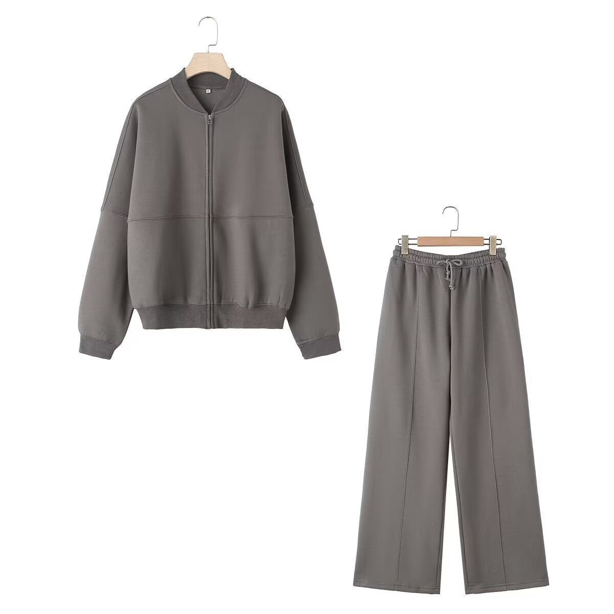 Casual Zip-Up Pilot Jacket and Loose High-Waist Pants