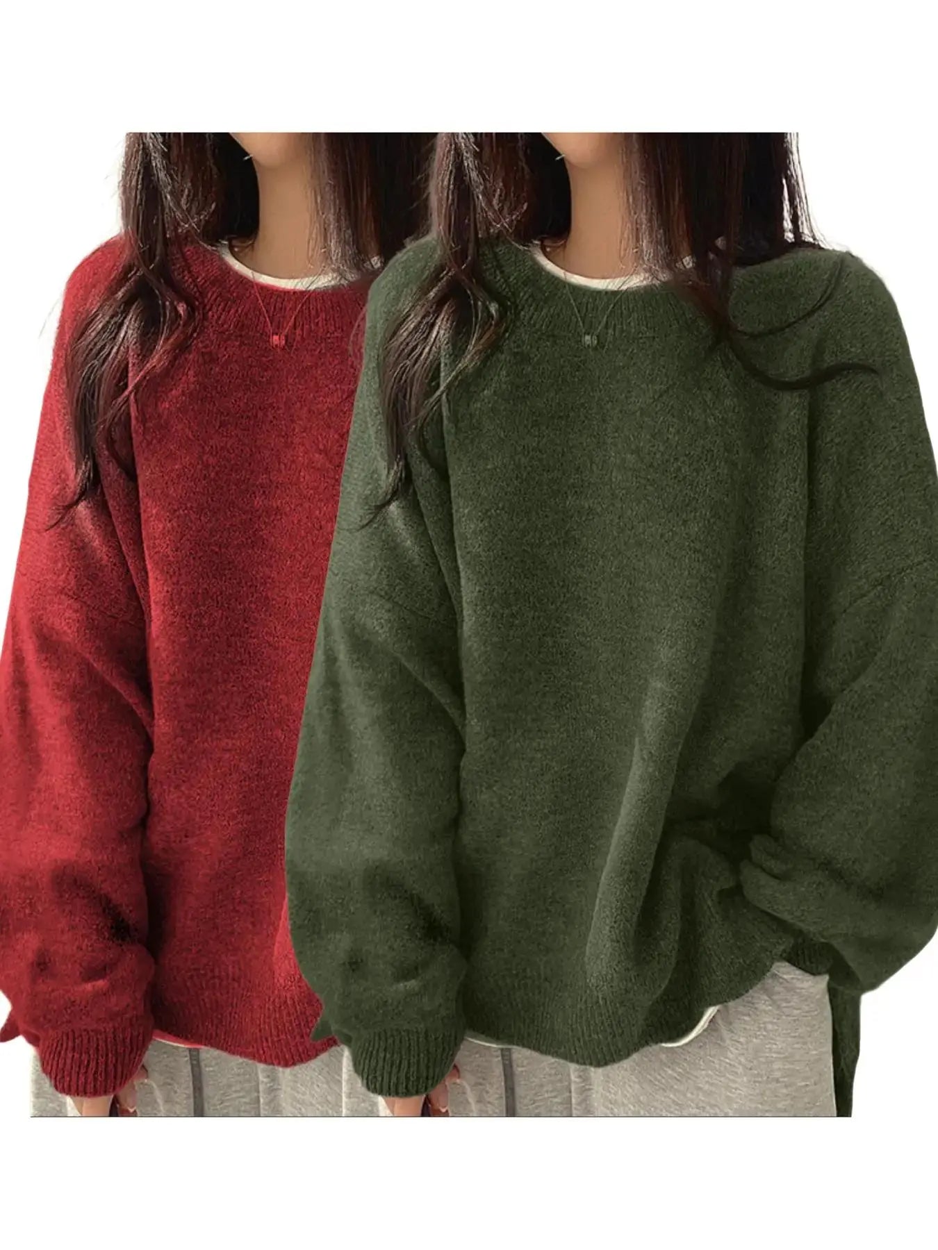 Women'S Drop Shoulder Split Hem Sweater, Casual Long Sleeve round Neck Jumper, Women'S Knitwear Top for Fall & Winter, Sweaters for Women