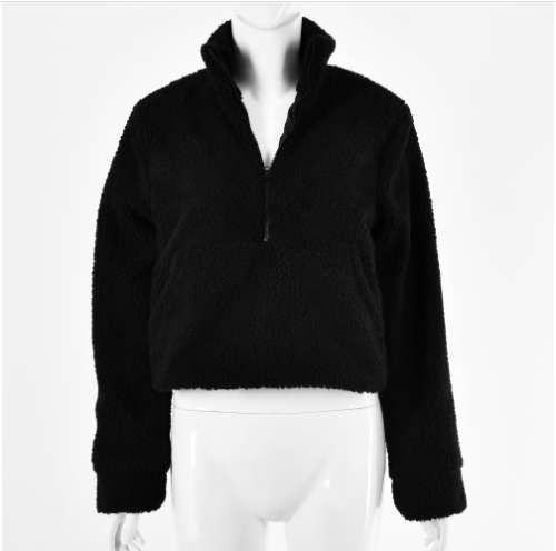 Solid Color Plush High Neck Zip-Up Hoodie