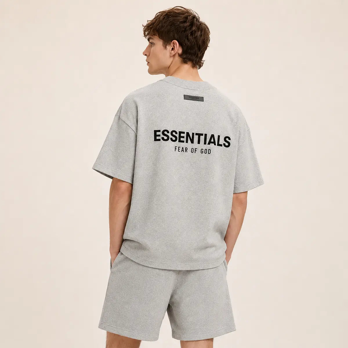 (Tee and Shorts) Fear of God Essentials T-Shirt & Shorts Set Dark Oatmeal over SIZE Casual Wear Comfortable Fit Simple Design Versatile Everyday Wear Menswear Tops Crewneck Shortsleeve Tropical