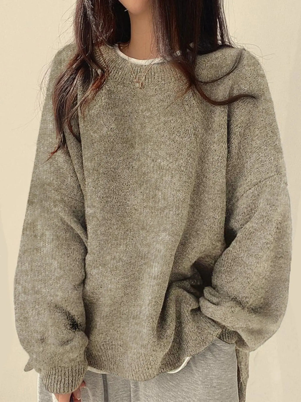 Women'S Drop Shoulder Split Hem Sweater, Casual Long Sleeve round Neck Jumper, Women'S Knitwear Top for Fall & Winter, Sweaters for Women