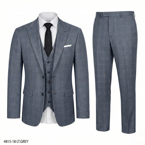 GIANCO FERRO Men'S Classic Elegant Plaid 3-Piece Suit - Single-Breasted Blazer with Double Vent, Vest, Button Closure Dress Pants for Weddings, Business | Dry Clean Menswear