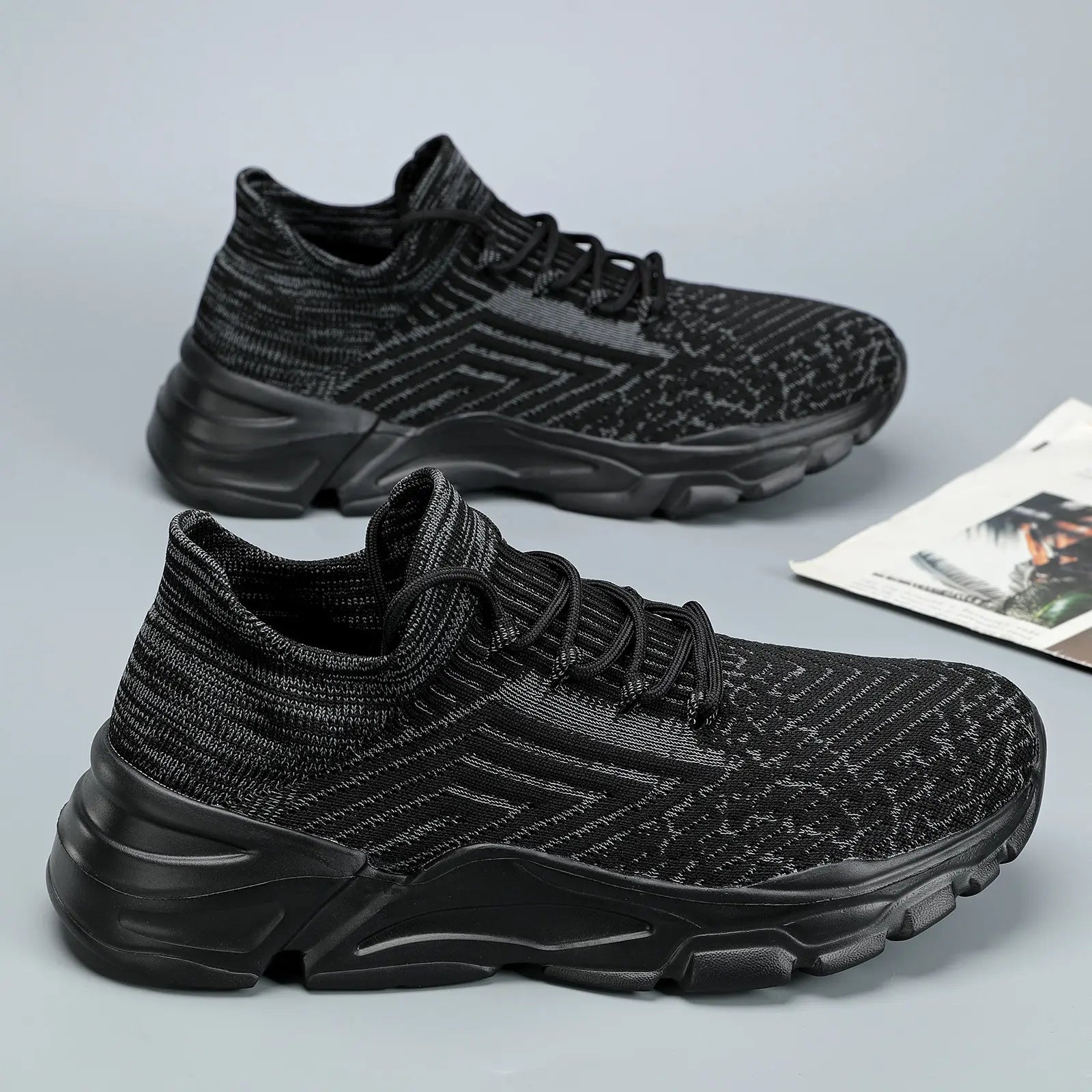 Men'S Active Casual Trainers, Blue Knit Sock Style Breathable Running Sneakers for Lightweight Training & Athletic Wear, Running Shoes, Knit Fabric, Lace-Up,Shoes for Back to School,Back to School Shoes