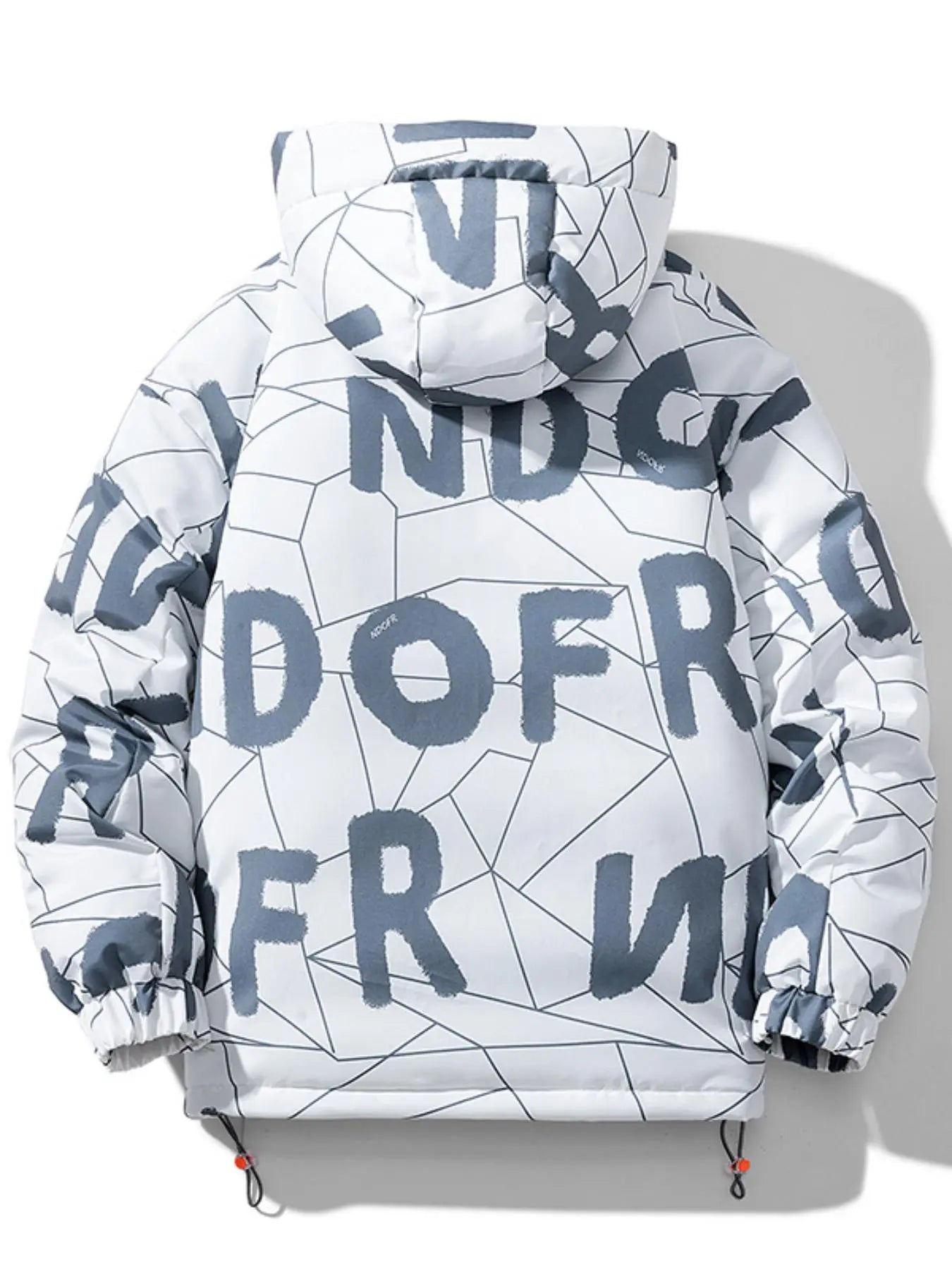 Men'S All over Letter & Geometric Print Drop Shoulder Thick Hooded Coat, Loose Casual Long Sleeve Zip up Warm Outerwear for Fall & Winter, Men'S Clothes for Daily Wear, Menswear