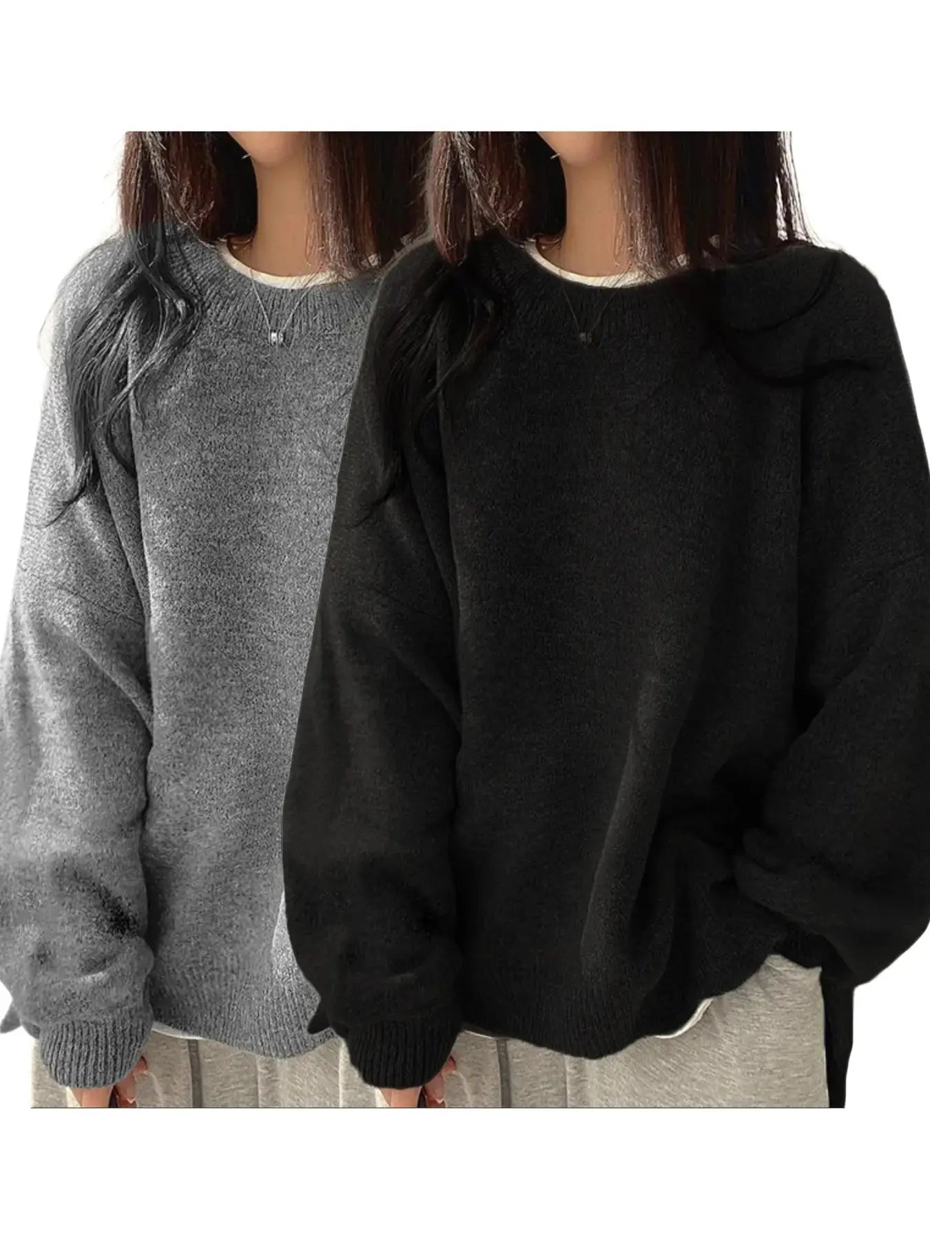 Women'S Drop Shoulder Split Hem Sweater, Casual Long Sleeve round Neck Jumper, Women'S Knitwear Top for Fall & Winter, Sweaters for Women