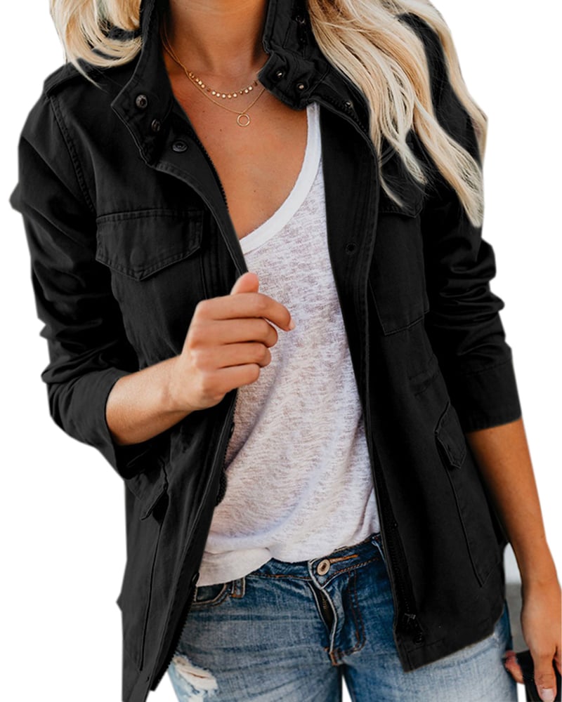 Lapel Zipper Short Jacket For Women