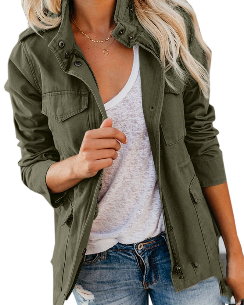 Lapel Zipper Short Jacket For Women