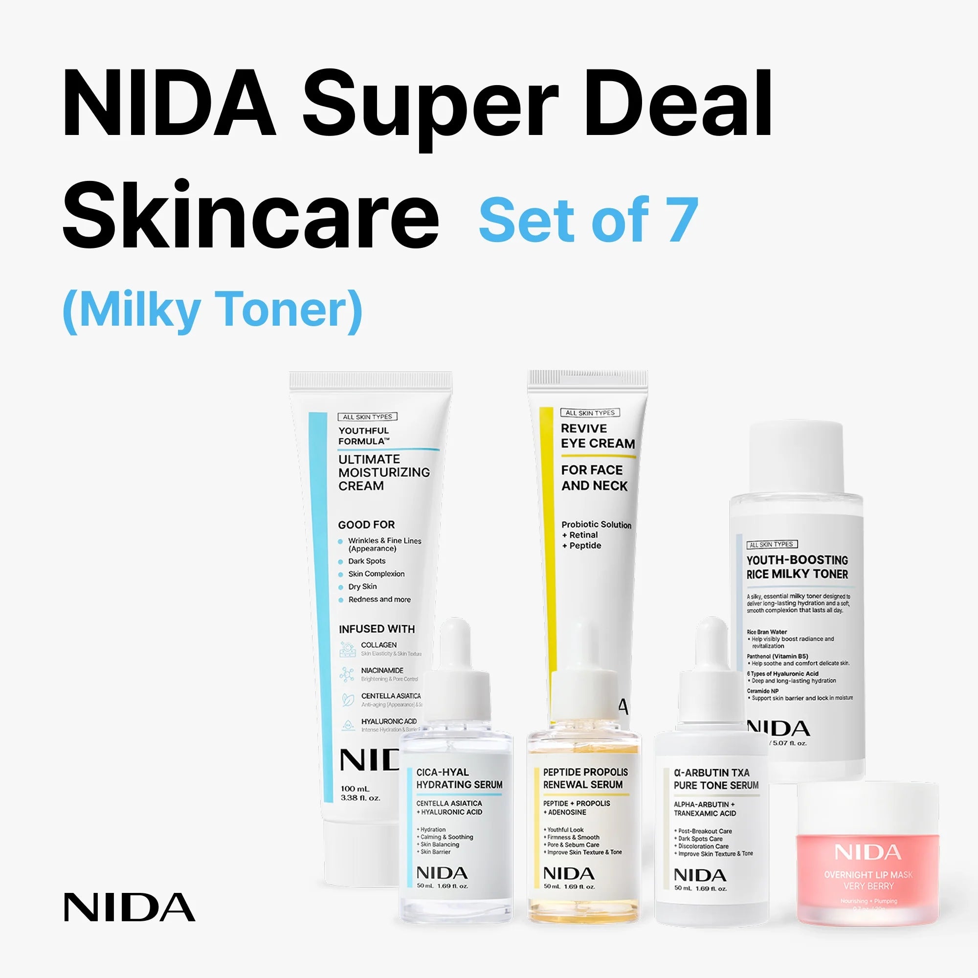 Super Deal Skincare Set of 7 (Milky Toner)