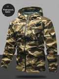 Men'S Casual Solid Camo Camouflage Pocket Drawstring Hooded Long Sleeve Jacket, Regular Fit Fitted Zip up Jacket, Stylish Outfit for Spring & Fall, Menswear, Men'S Tops, Coats, Casual Jackets, Zipper Hooded Jacket
