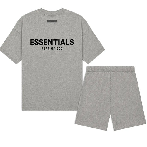 (Tee and Shorts) Fear of God Essentials T-Shirt & Shorts Set Dark Oatmeal over SIZE Casual Wear Comfortable Fit Simple Design Versatile Everyday Wear Menswear Tops Crewneck Shortsleeve Tropical