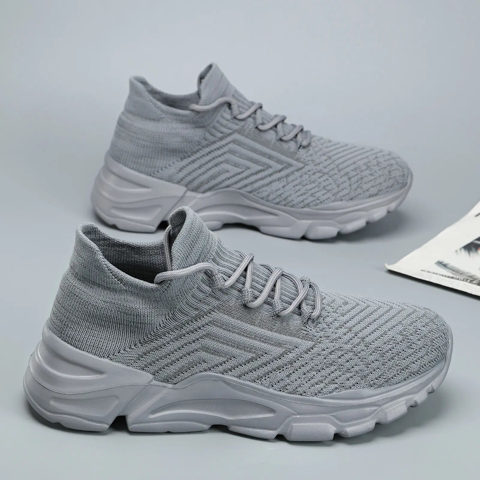 Men'S Active Casual Trainers, Blue Knit Sock Style Breathable Running Sneakers for Lightweight Training & Athletic Wear, Running Shoes, Knit Fabric, Lace-Up,Shoes for Back to School,Back to School Shoes