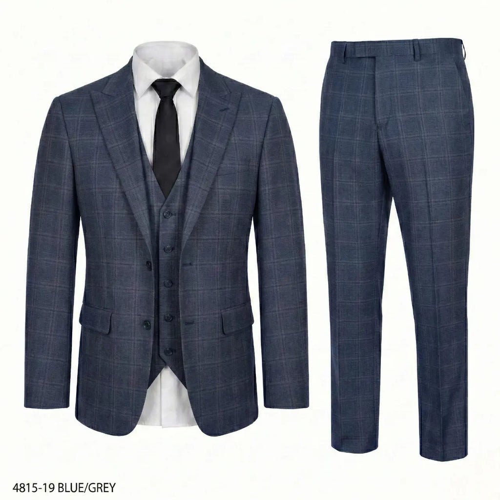 GIANCO FERRO Men'S Classic Elegant Plaid 3-Piece Suit - Single-Breasted Blazer with Double Vent, Vest, Button Closure Dress Pants for Weddings, Business | Dry Clean Menswear
