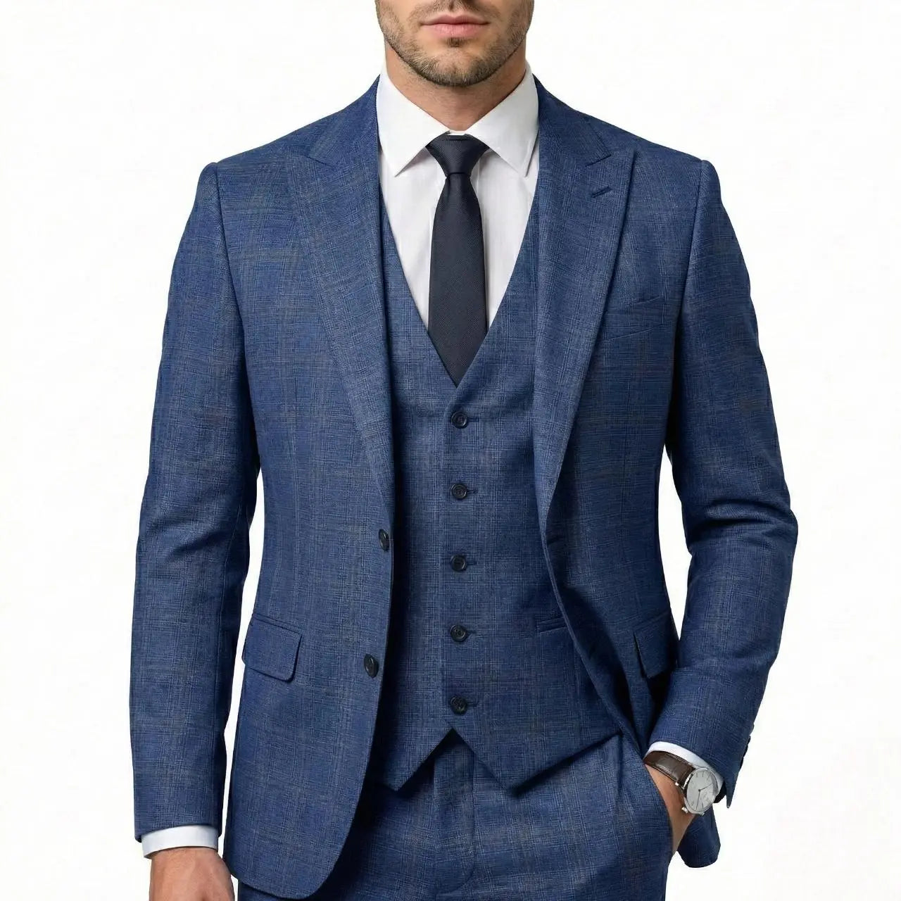 GIANCO FERRO Men'S Classic Elegant Plaid 3-Piece Suit - Single-Breasted Blazer with Double Vent, Vest, Button Closure Dress Pants for Weddings, Business | Dry Clean Menswear